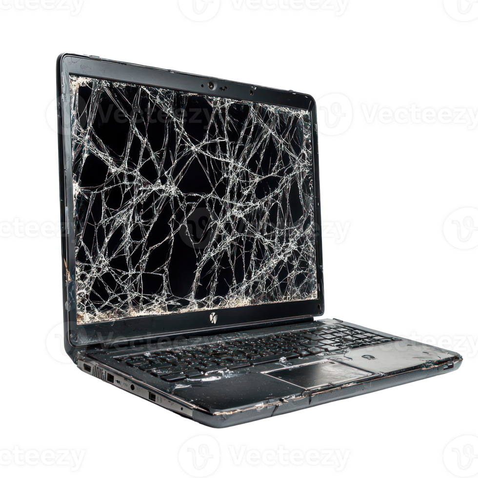 Broken laptop side view isolate on transparency background png