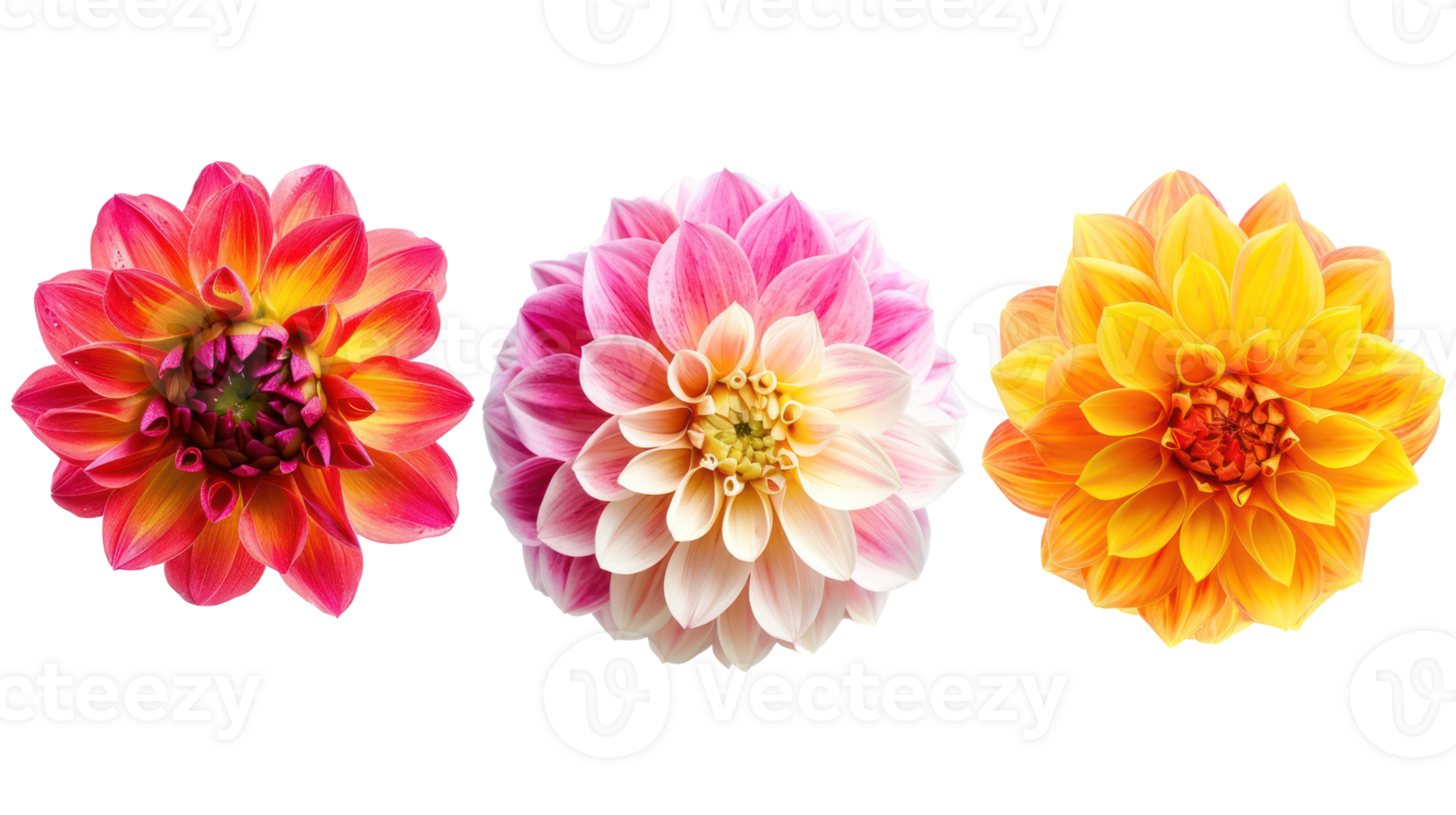 Different type of Dahlias flower isolate on transparency background png