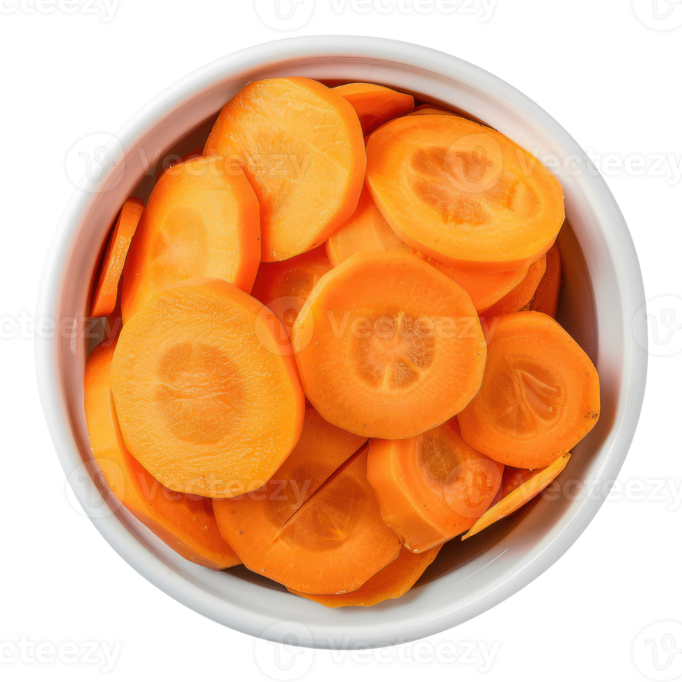 Slices of carrot in a bowl top view isolate on transparency background png