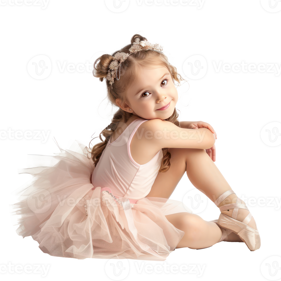 Cute little girl dressing to becoming a ballerina isolate on transparency background png
