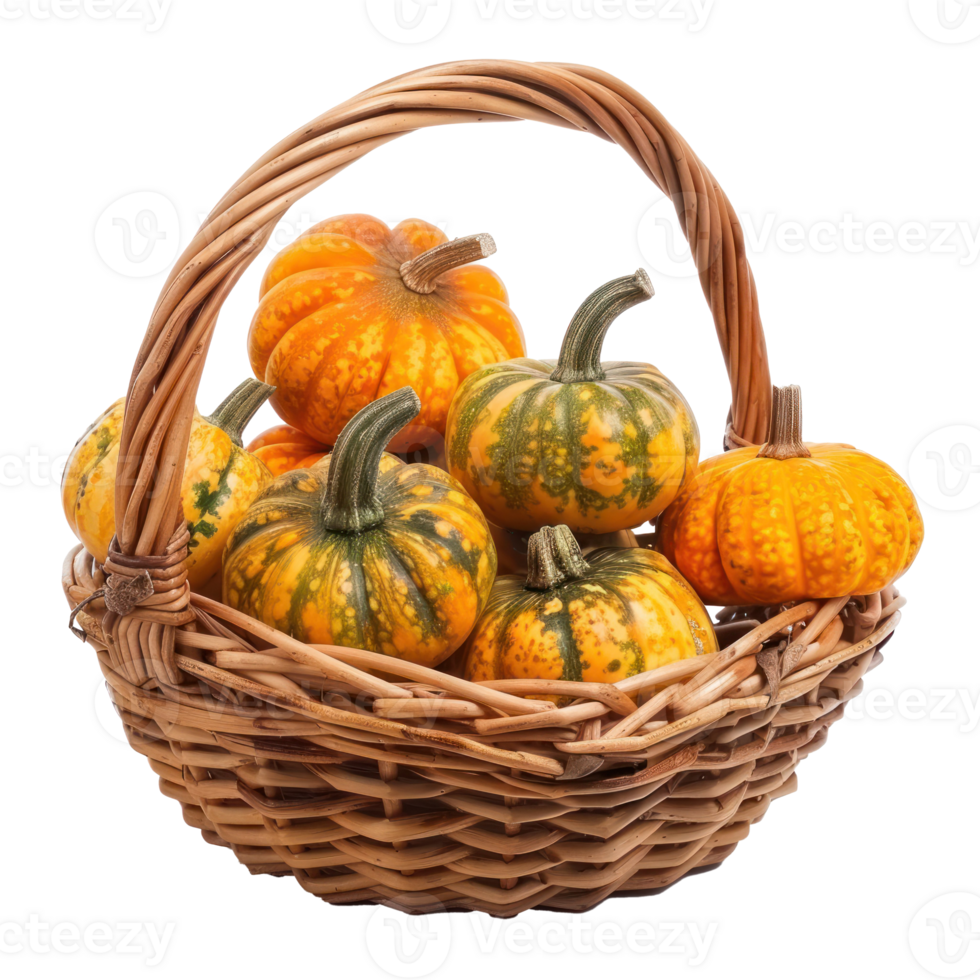 Pumpkin vegetable in basket isolate on transparency background png