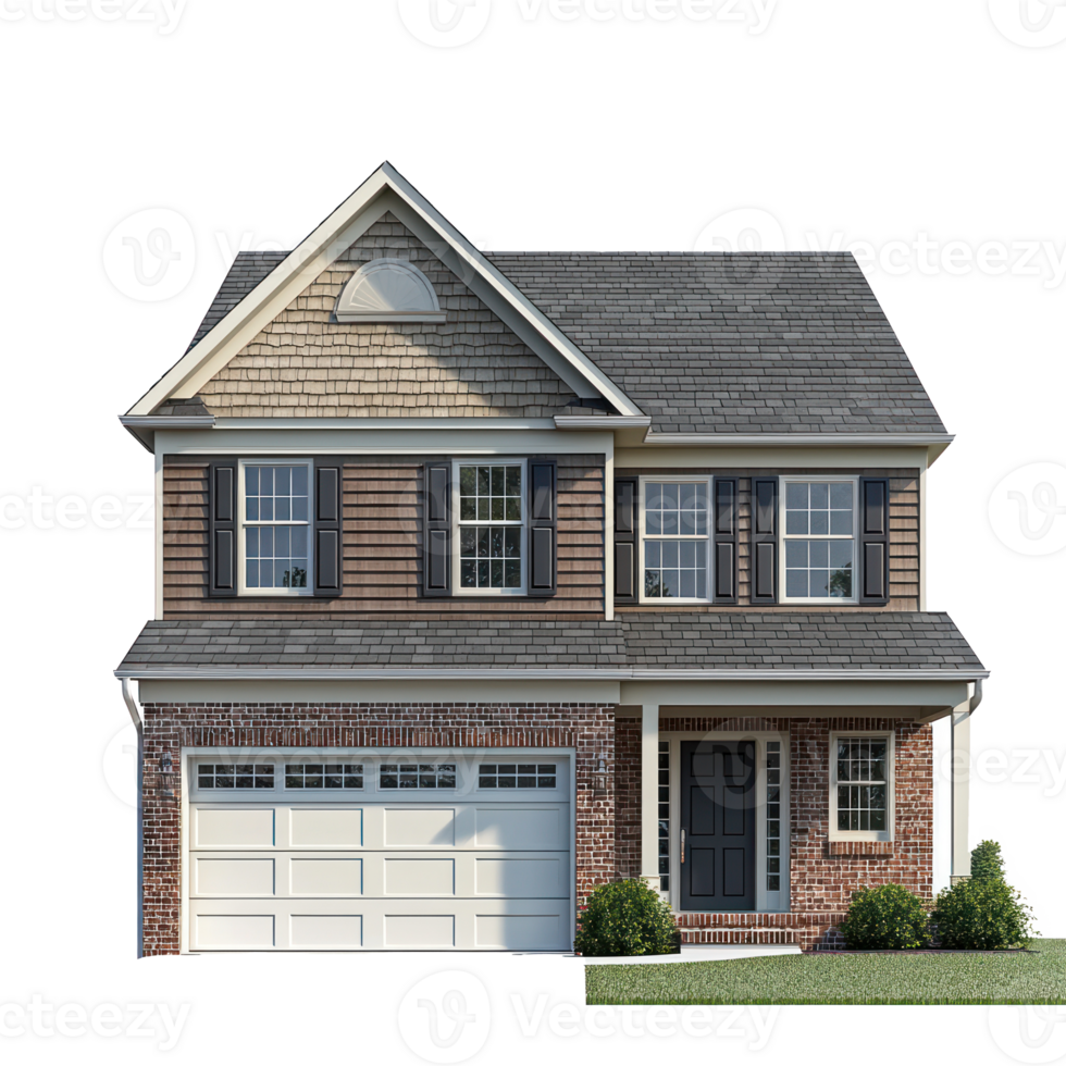 3D Single-Family House front view isolate on transparency background png