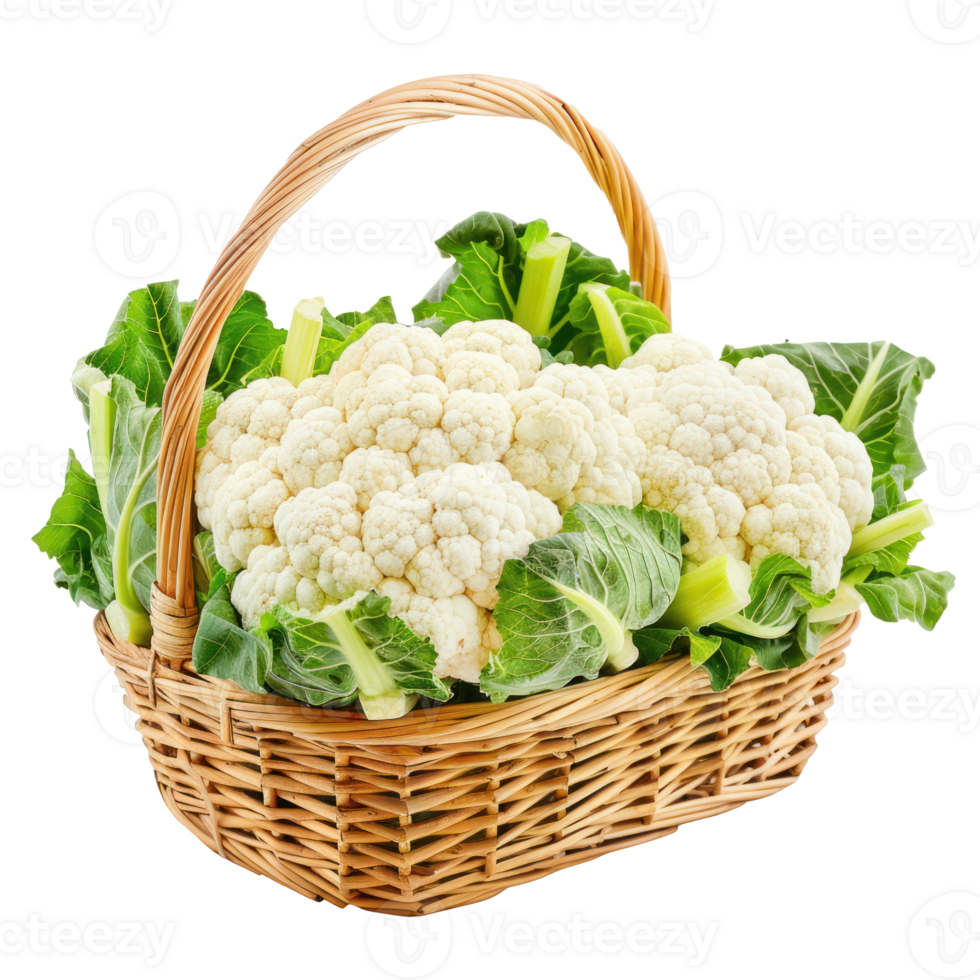 Cauliflower in basket isolate on transparency background png