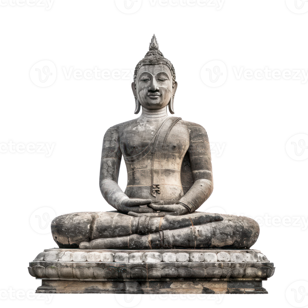 Buddha status made of grey concrete front view isolate on transparency background png