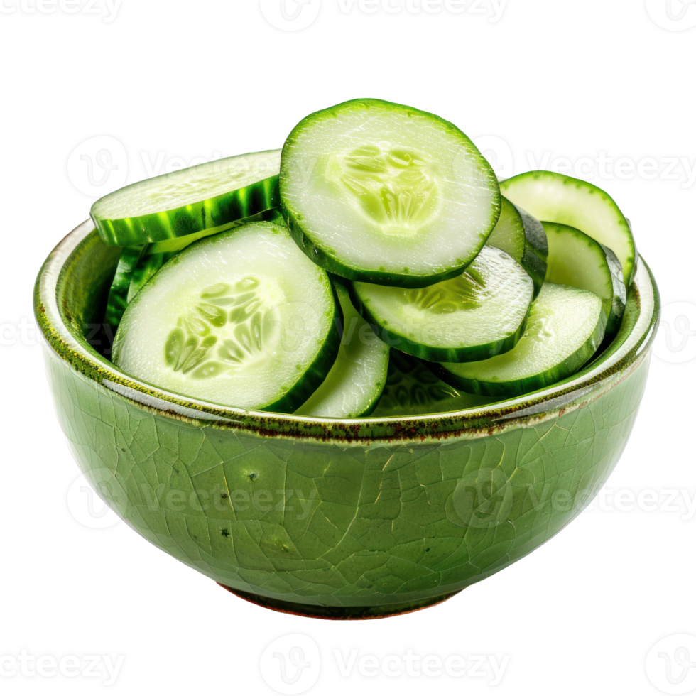Slices of Cucumber in a bowl front view isolate on transparency background png