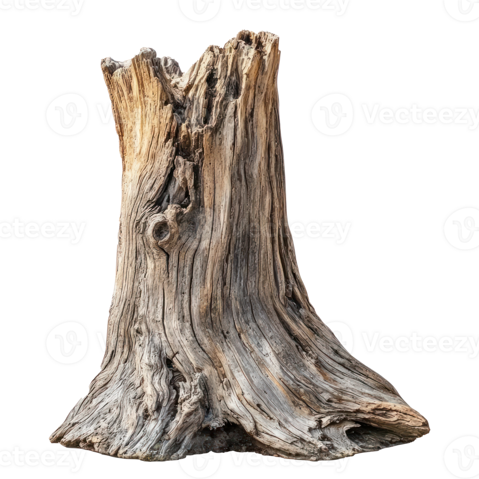 Dead driftwood tree stump side view isolate on transparency background png
