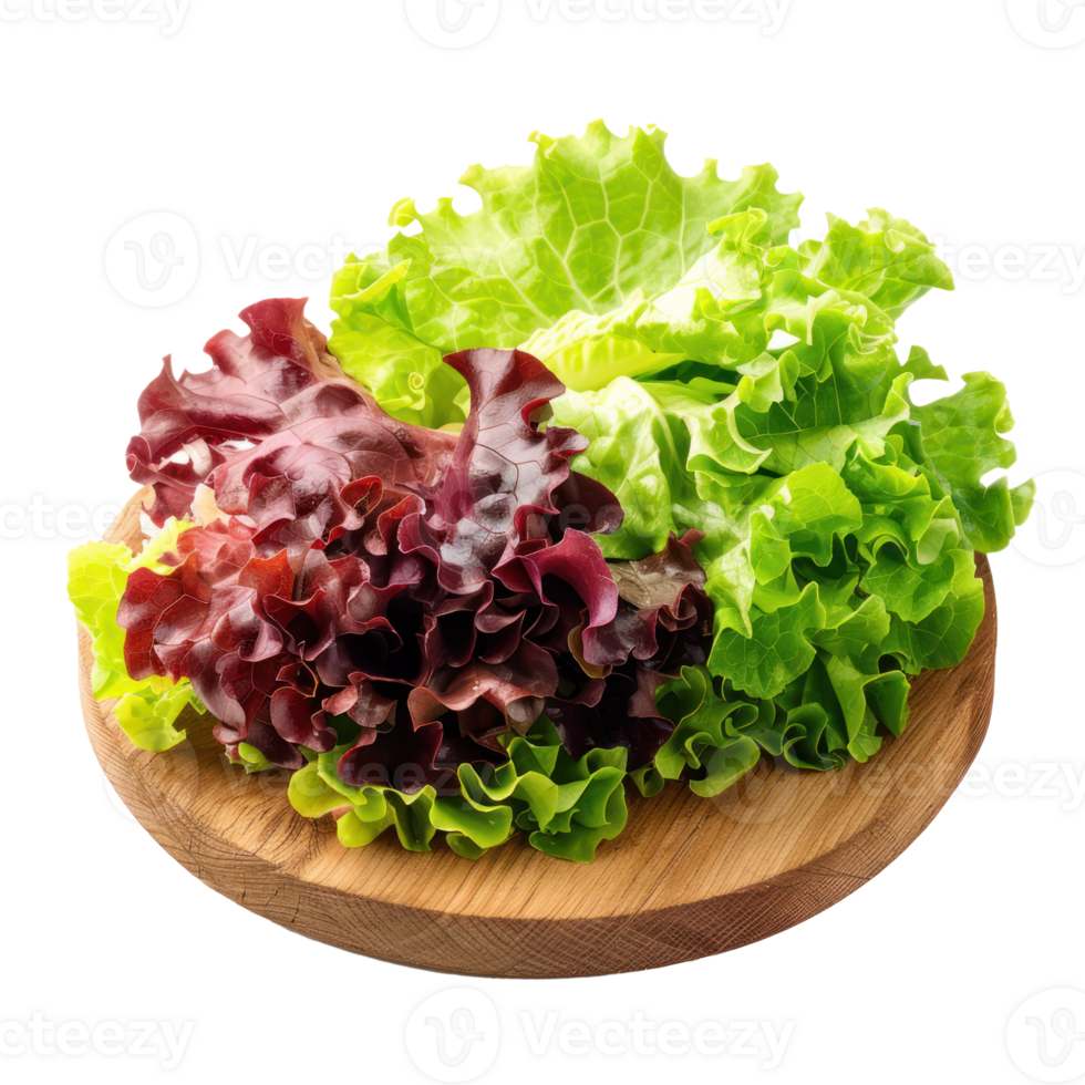 Sliced Green and Red Leaf Lettuce on chopping board isolate on transparency background png