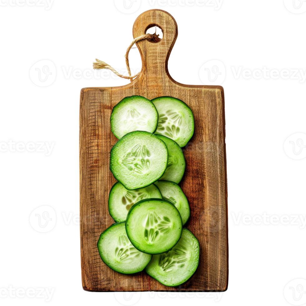 Sliced Cucumber on chopping board isolate on transparency background png