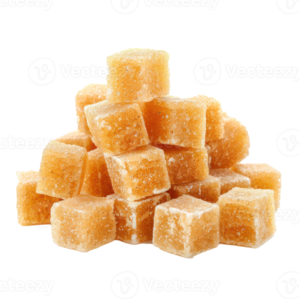 Heap of cane sugar cubes side view isolate on transparency background png