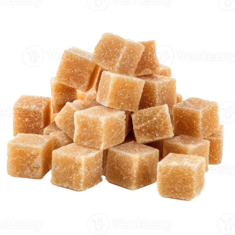 Heap of cane sugar cubes front view isolate on transparency background png