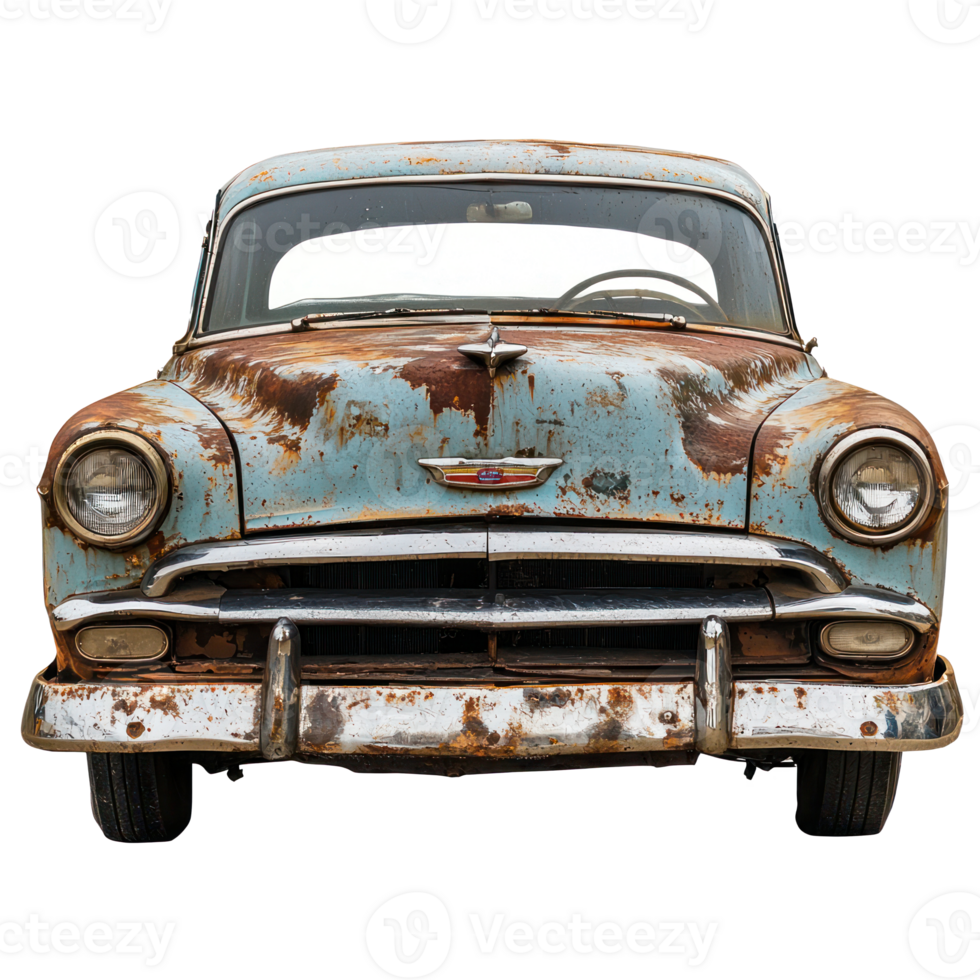 Old rusty classic car front view isolate on transparency background png