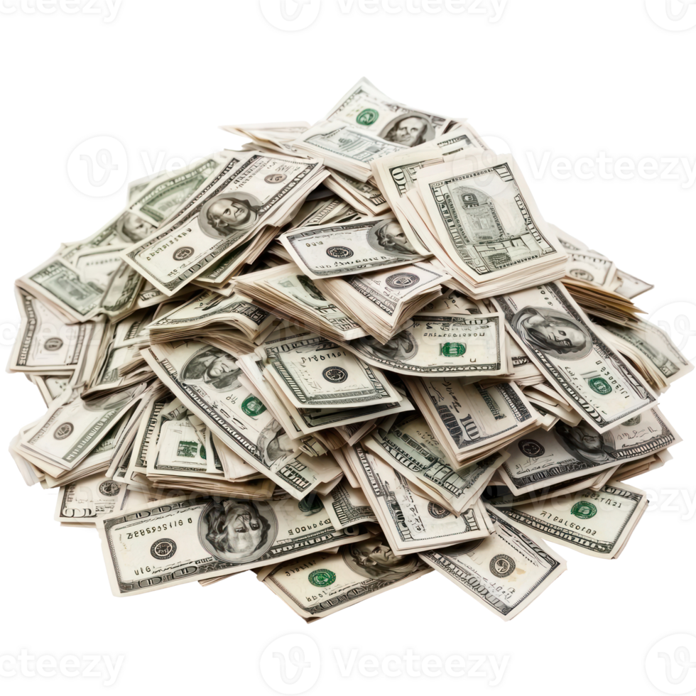 Heap of money, Dollar bills front view isolate on transparency background png