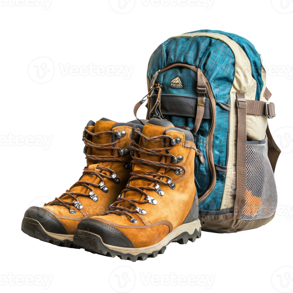 hiking boots and backpack isolate on transparency background png