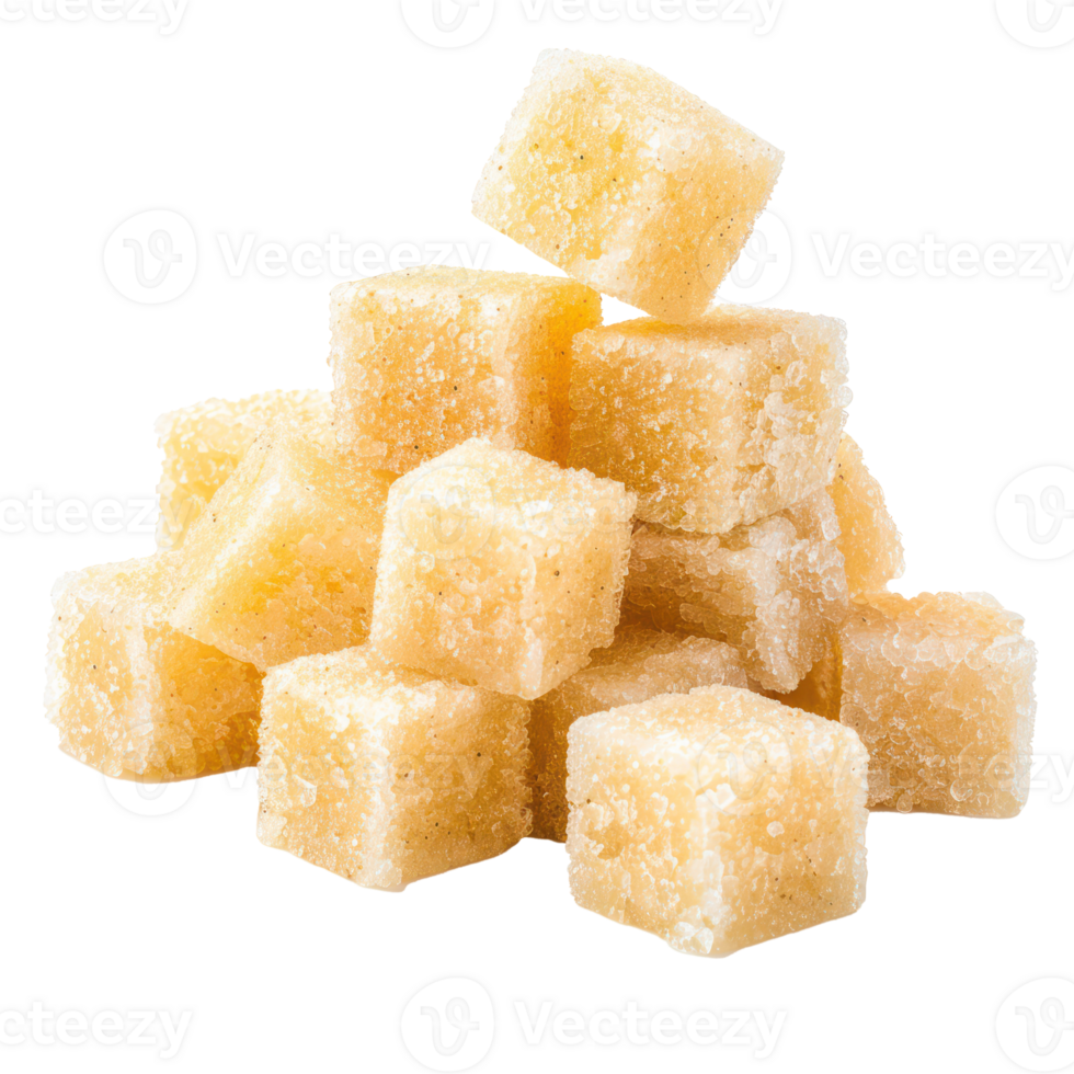 Heap of cane sugar cubes side view isolate on transparency background png