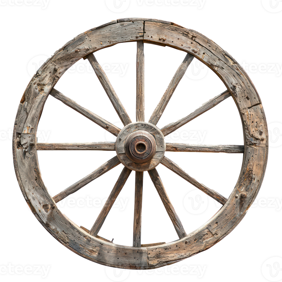 Old wagon wheel side view isolate on transparency background png