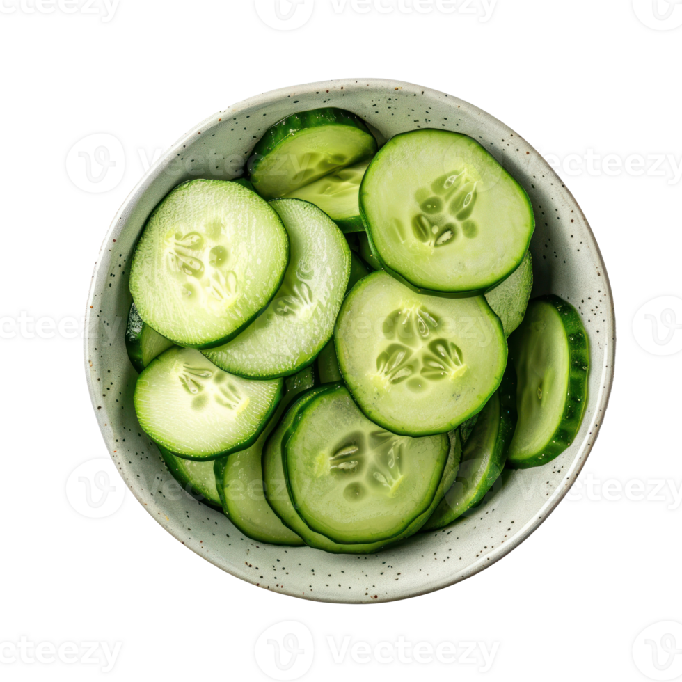 Cucumber in a bowl top view isolate on transparency background png