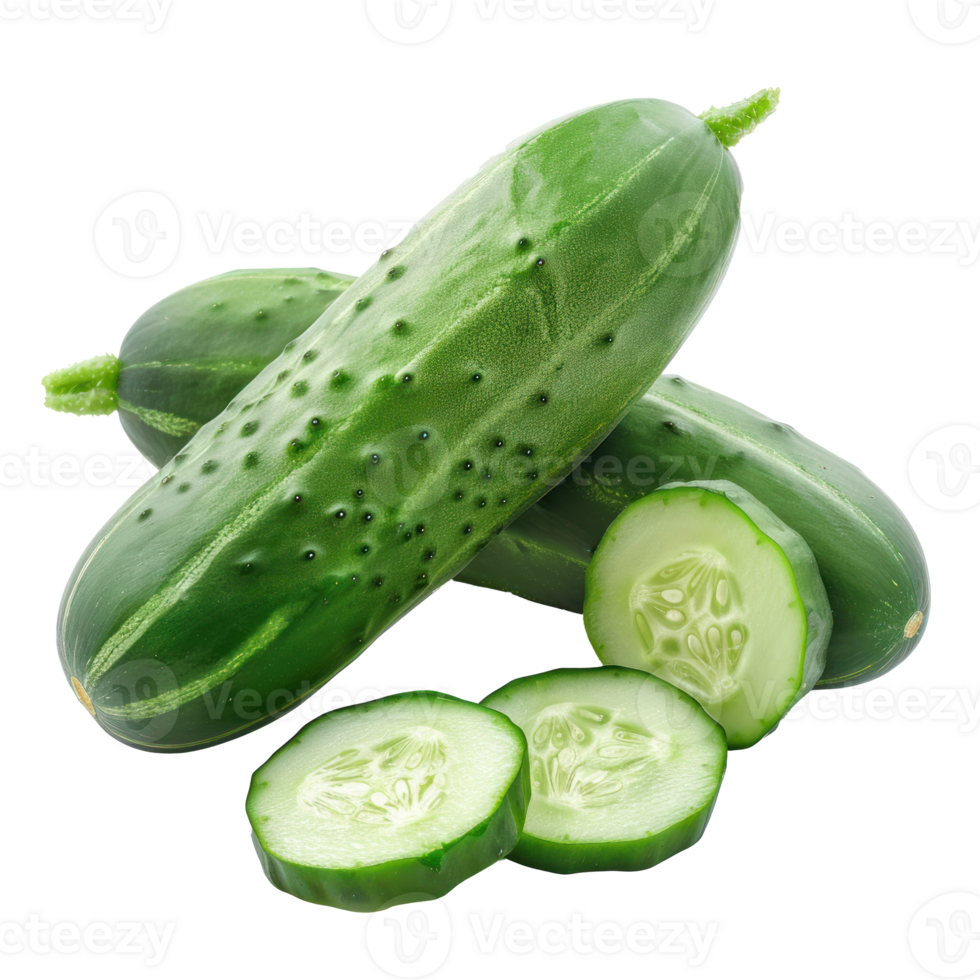 whole and half Cucumber isolate on transparency background png