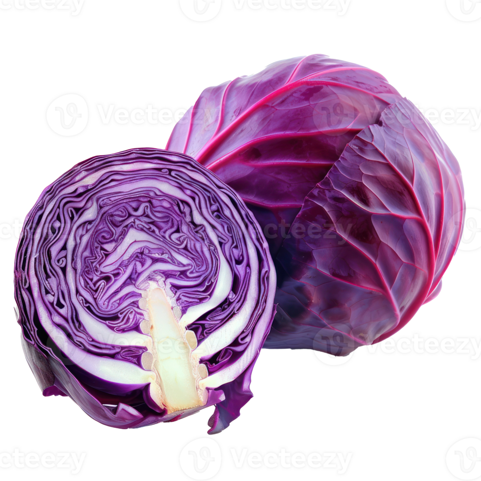 whole and half Purple Cabbage isolate on transparency background png