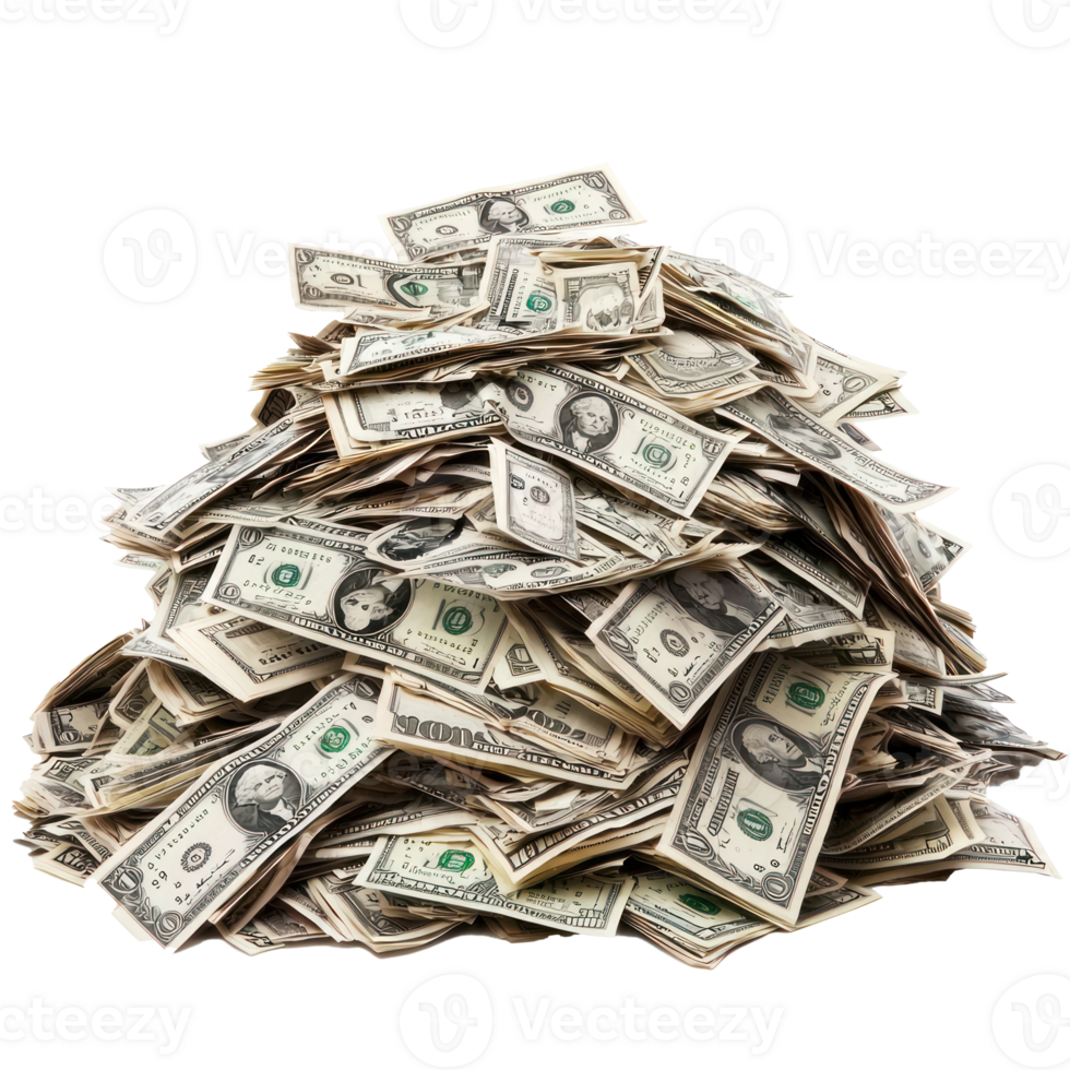 Heap of money, Dollar bills front view isolate on transparency background png