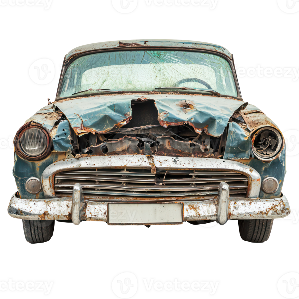 Broken car front view isolate on transparency background png