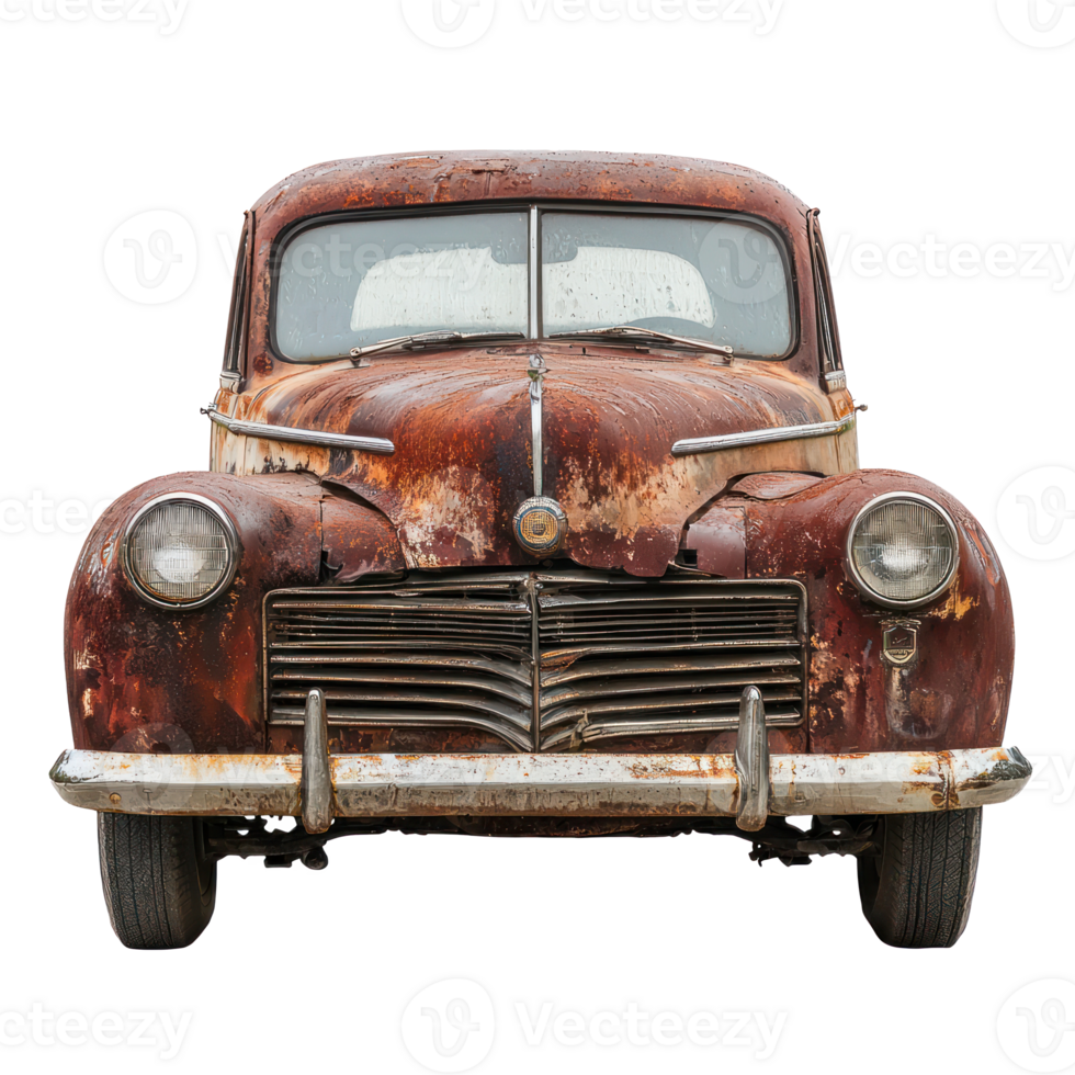 Old rusty classic car front view isolate on transparency background png