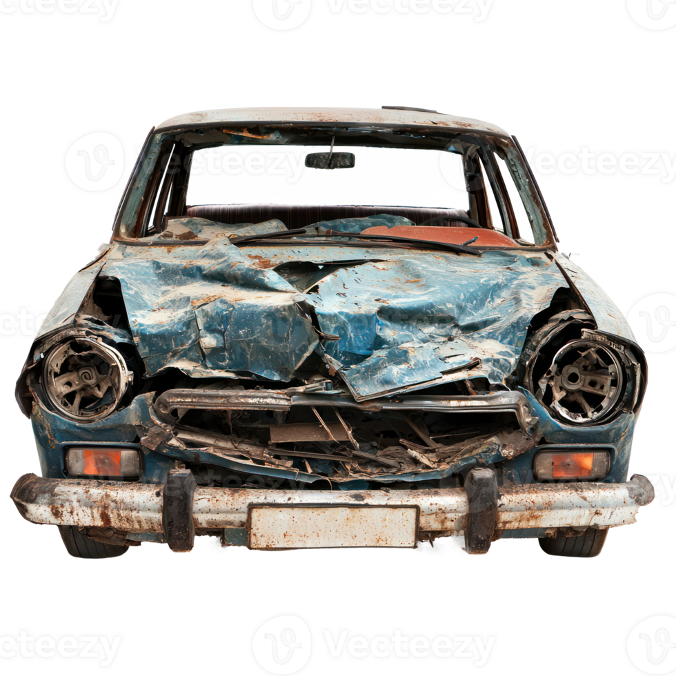 Broken car front view isolate on transparency background png