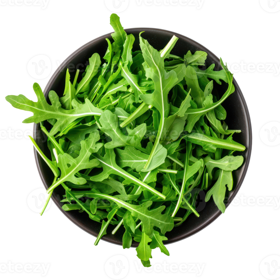 Arugula Lettuce in a bowl top view isolate on transparency background png