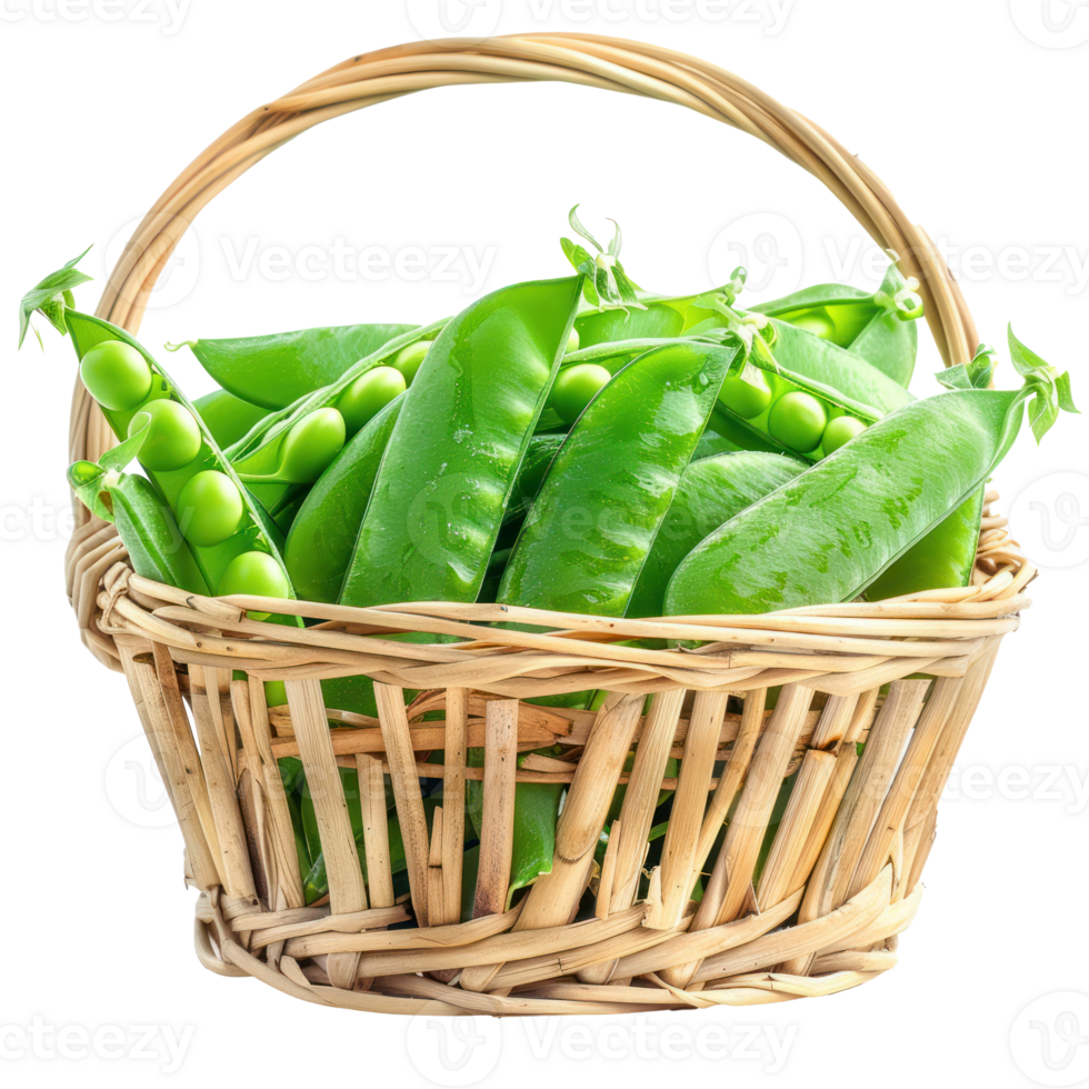 Snap Sugar Peas in basket isolate on transparency background png