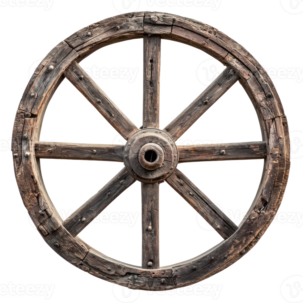 Old wagon wheel front view isolate on transparency background png