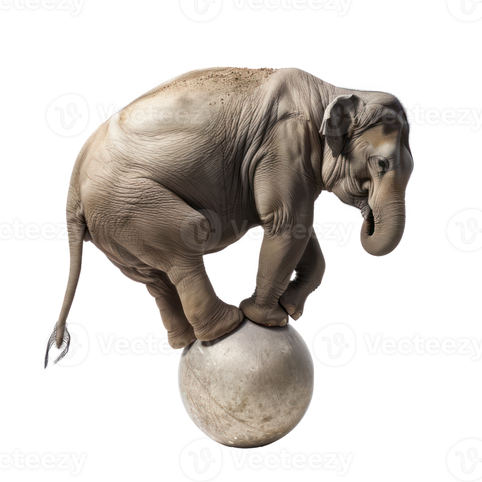 Elephant standing on a ball side view isolate on transparency background png
