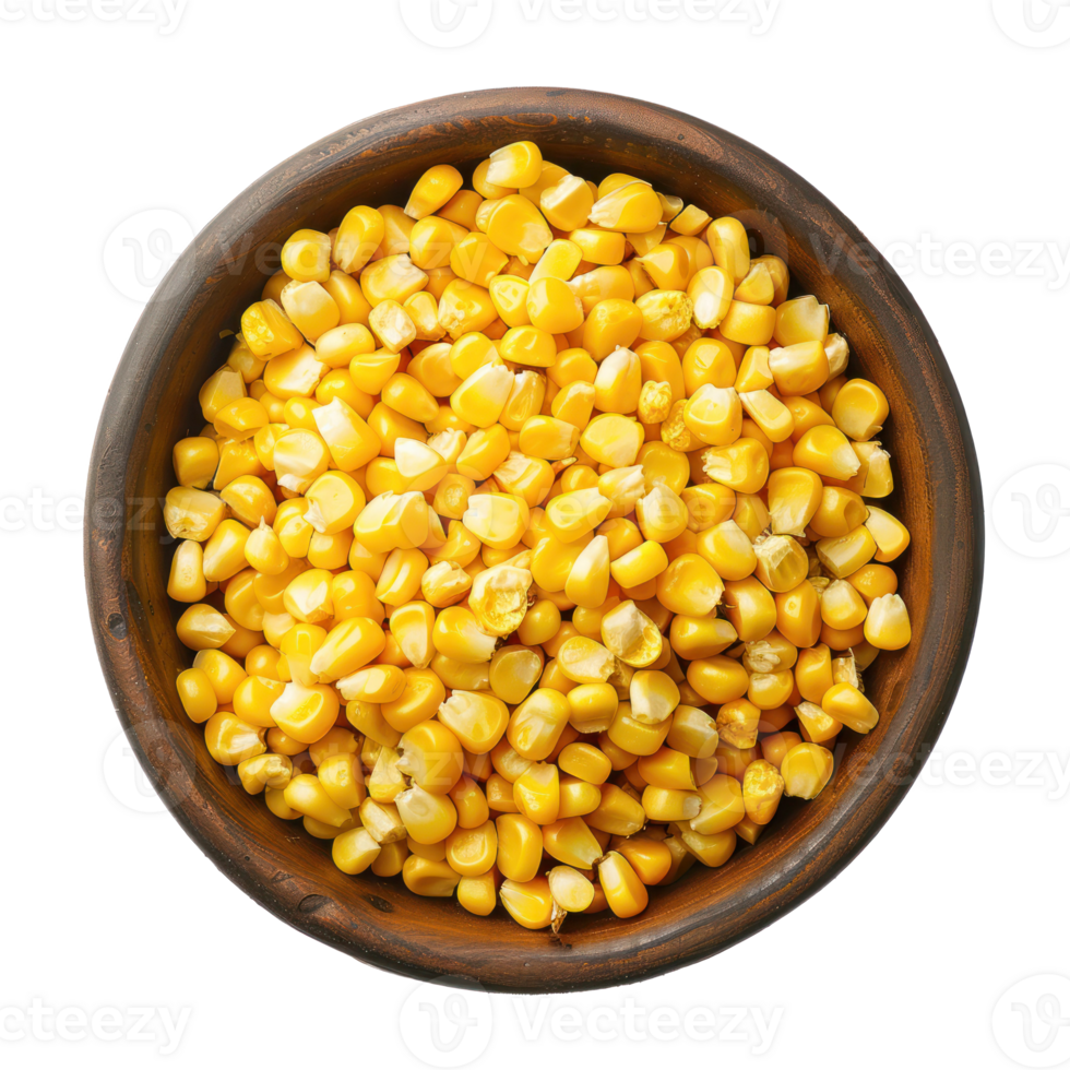 Corn in a bowl top view isolate on transparency background png