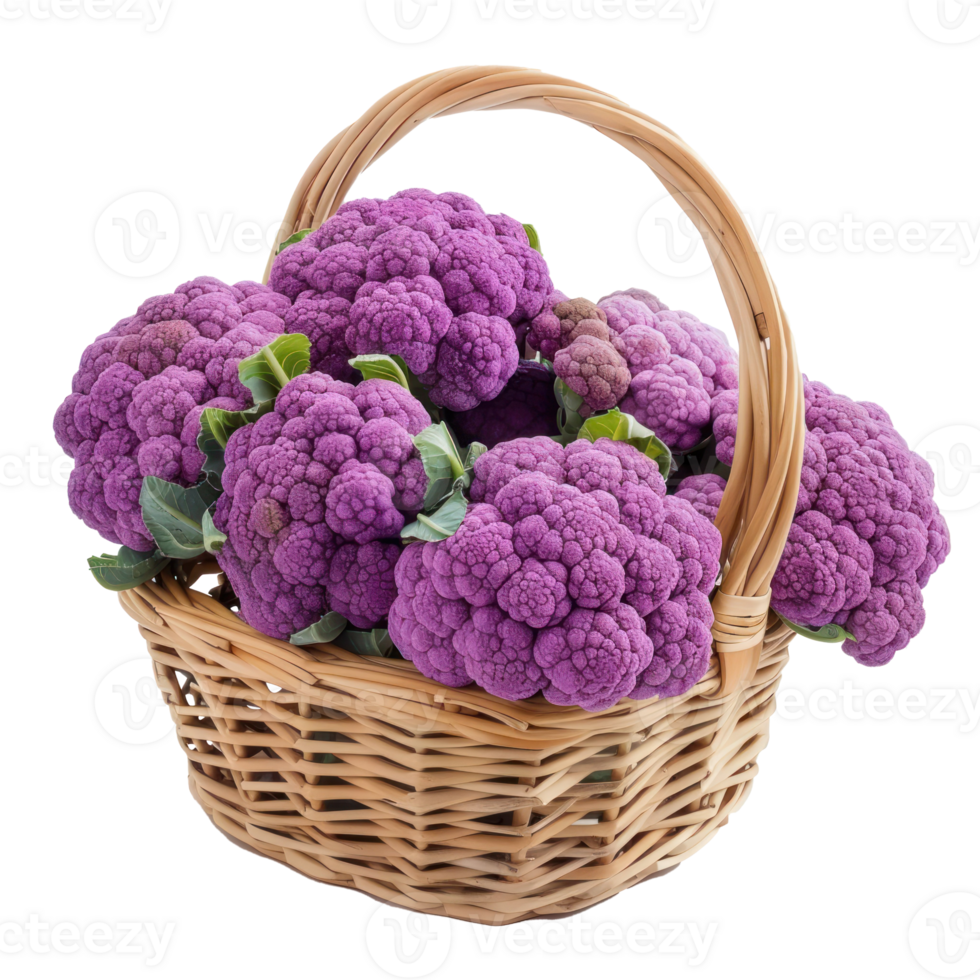 Purple Cauliflower in basket isolate on transparency background png