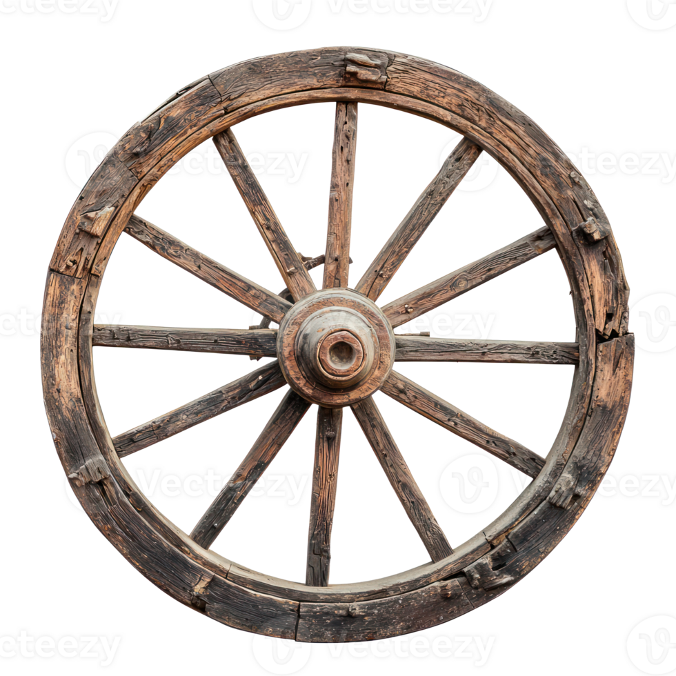 Old wagon wheel side view isolate on transparency background png