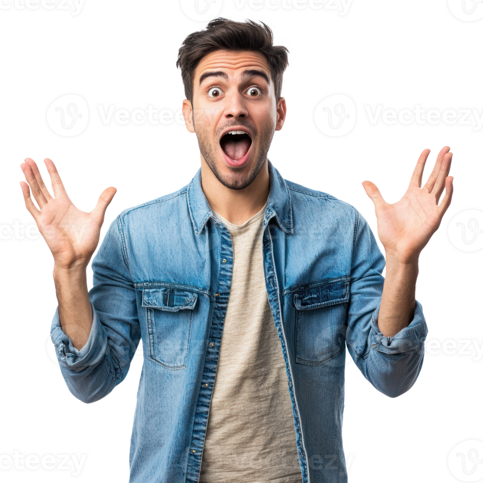 Attractive Young man Surprised amazing gesture isolate on transparency background png