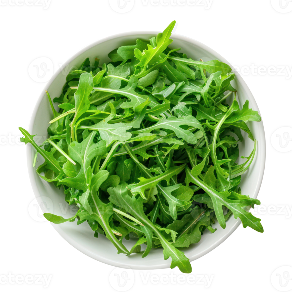 Arugula Lettuce in a bowl top view isolate on transparency background png