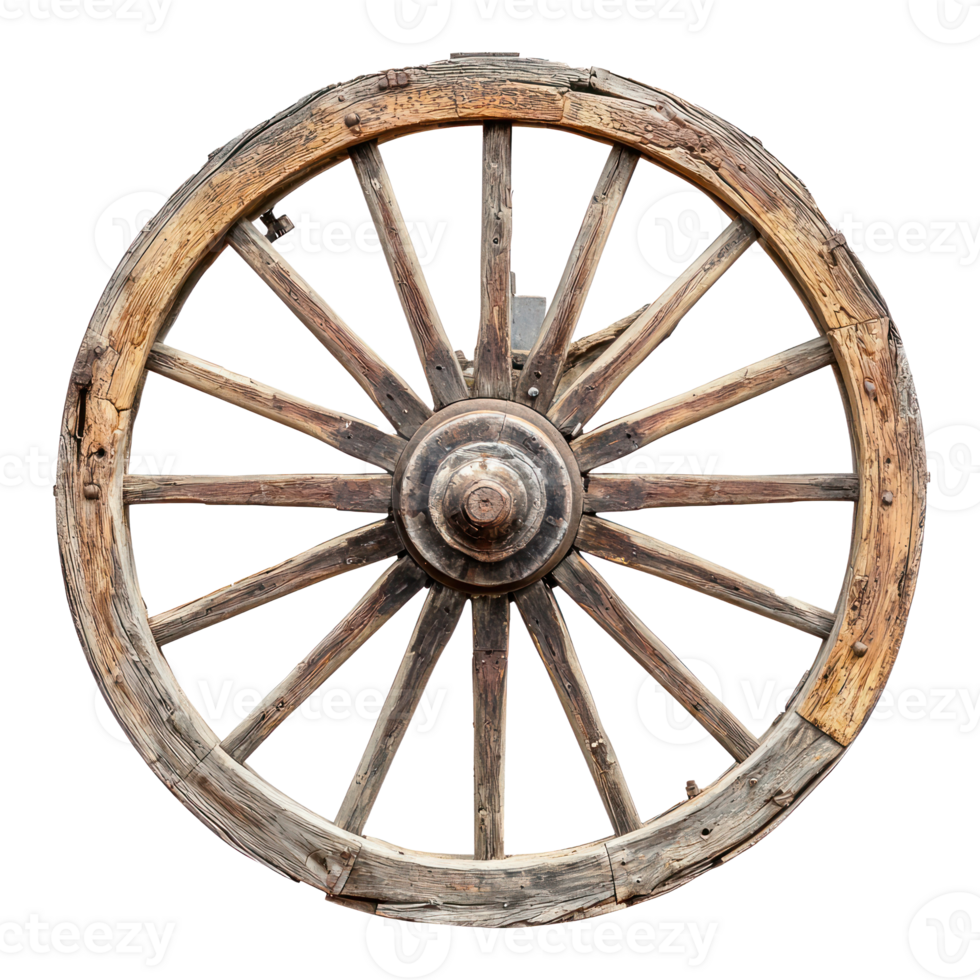 Old wagon wheel side view isolate on transparency background png
