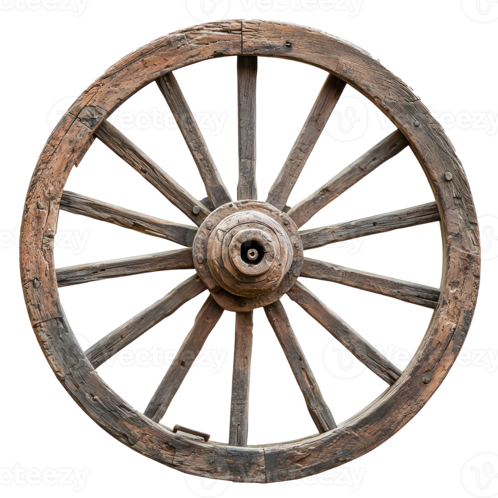 Old wagon wheel front view isolate on transparency background png