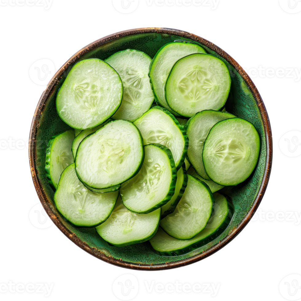 Cucumber in a bowl top view isolate on transparency background png