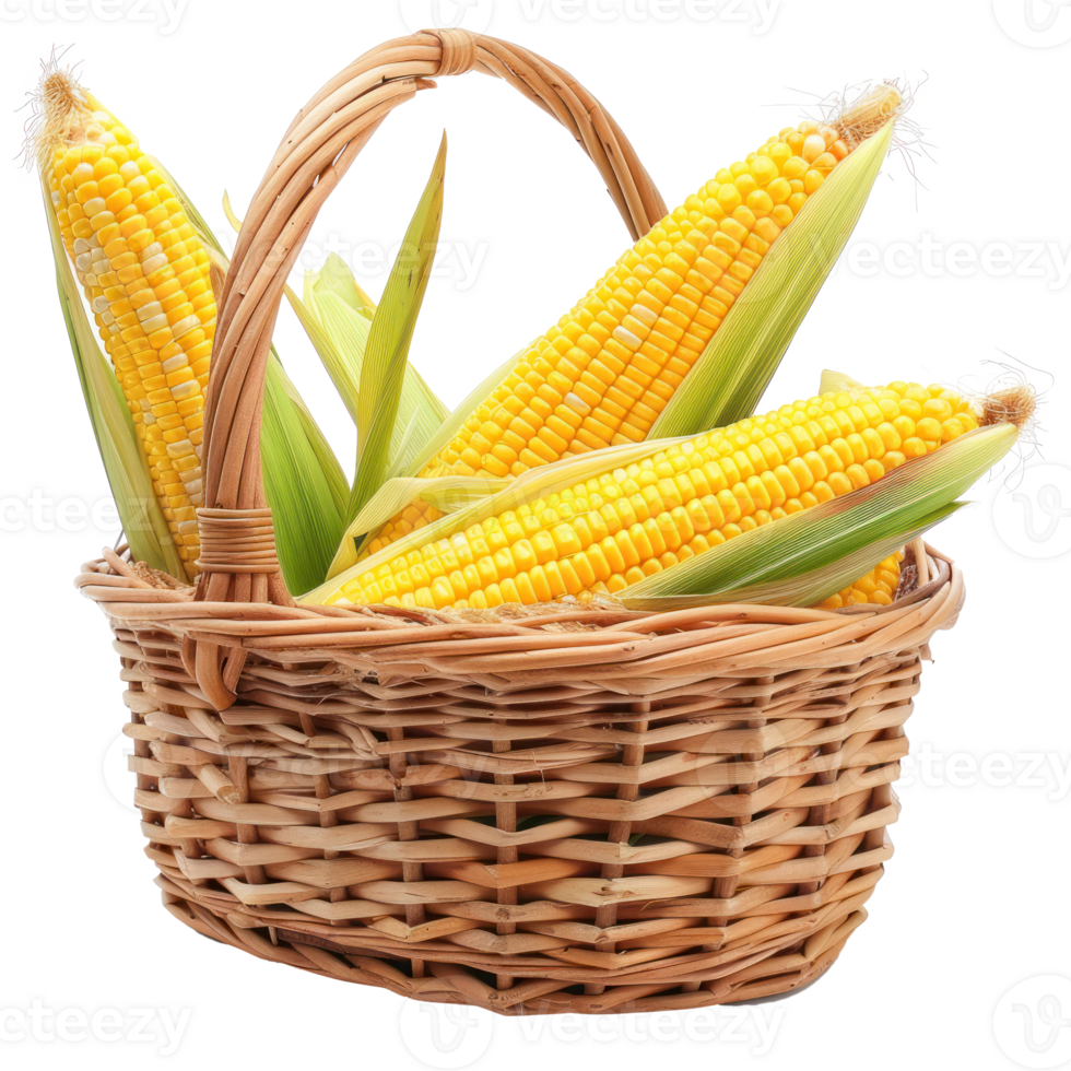 Corn in basket isolate on transparency background png