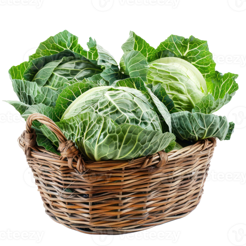 Green Cabbage in basket isolate on transparency background png
