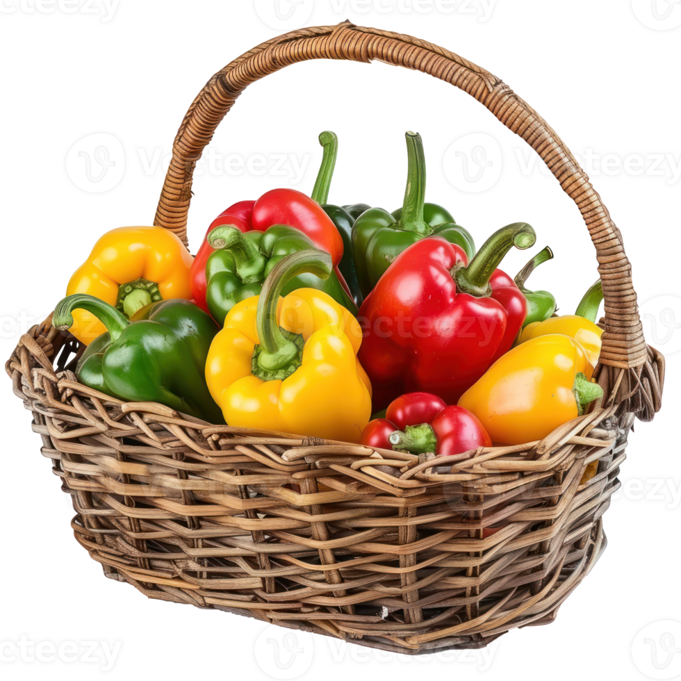 a basket full of peppers on a white background png
