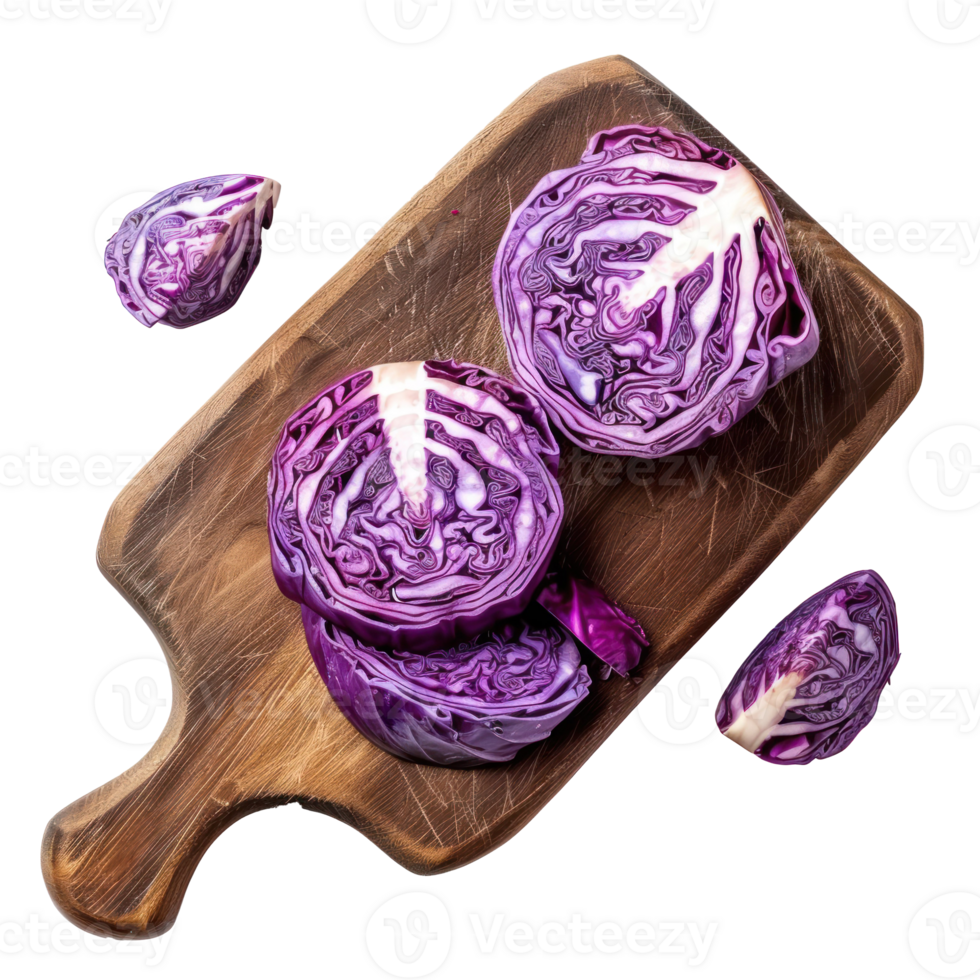 Sliced Purple Cabbage on chopping board isolate on transparency background png