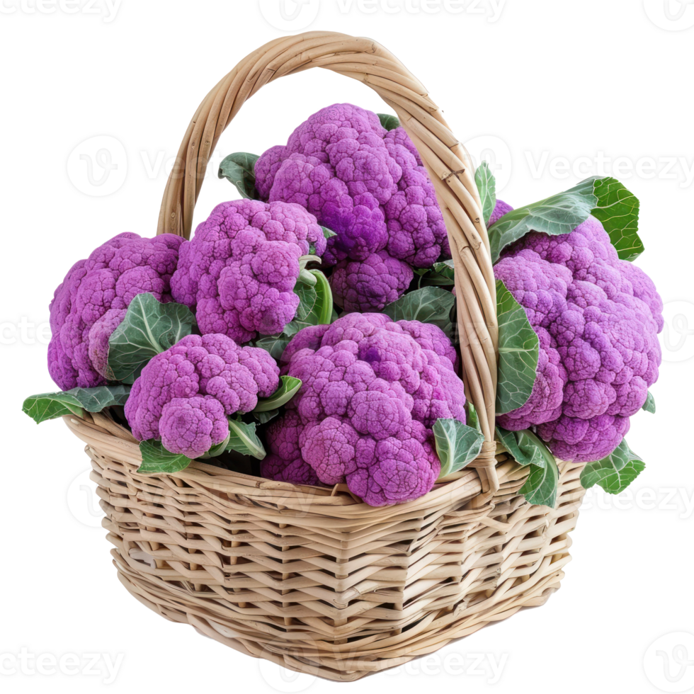 Purple Cauliflower in basket isolate on transparency background png