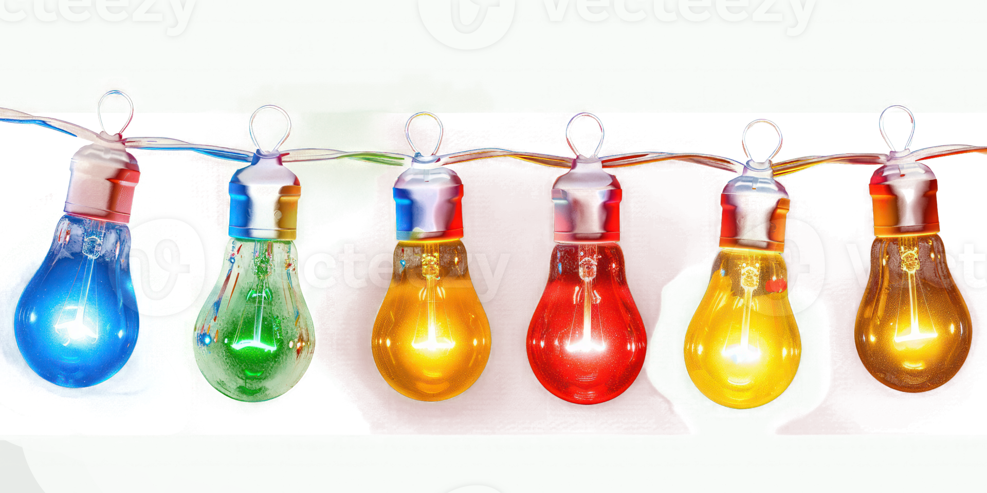 light bulbs on string in multi colours on transparency background png