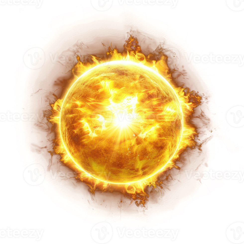 realistic sun image, object in center, transparency background png