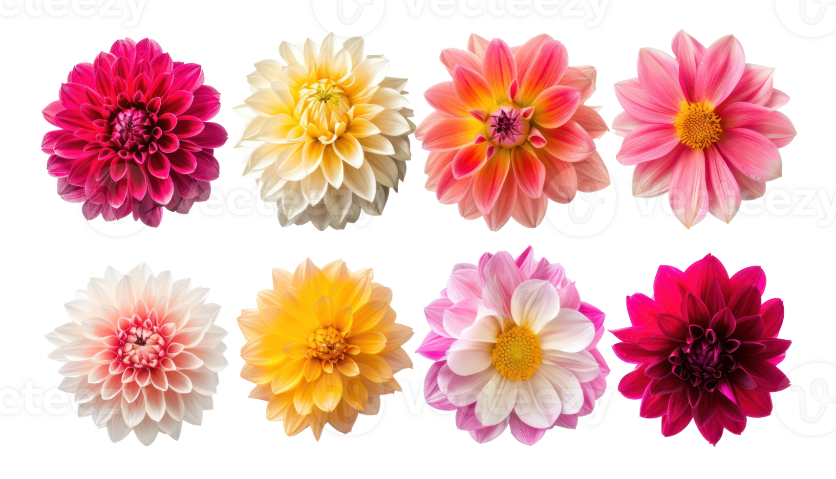 Different type of Dahlias flower isolate on transparency background png