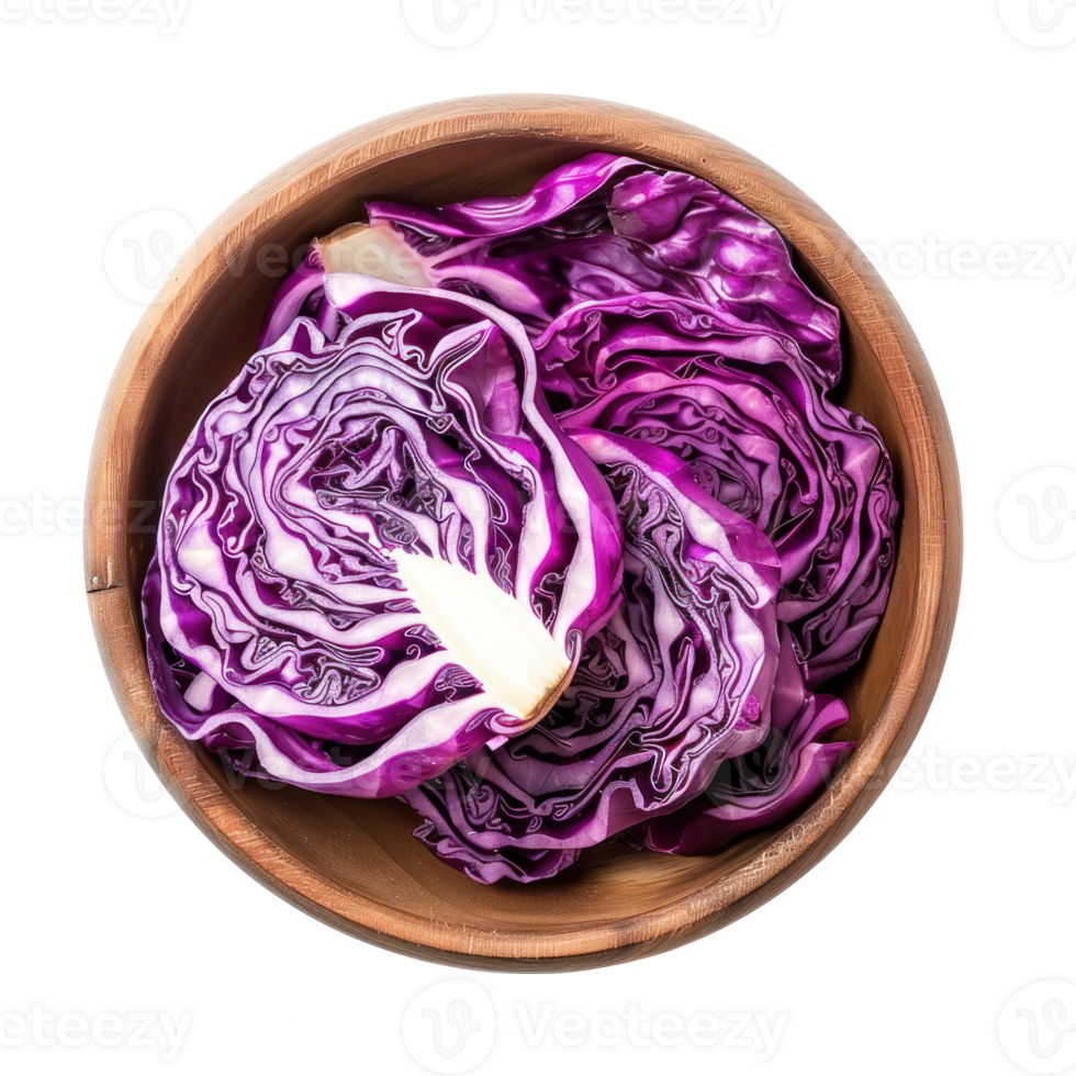 Purple Cabbage in a bowl top view isolate on transparency background png