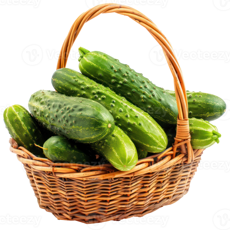 Cucumber in basket isolate on transparency background png
