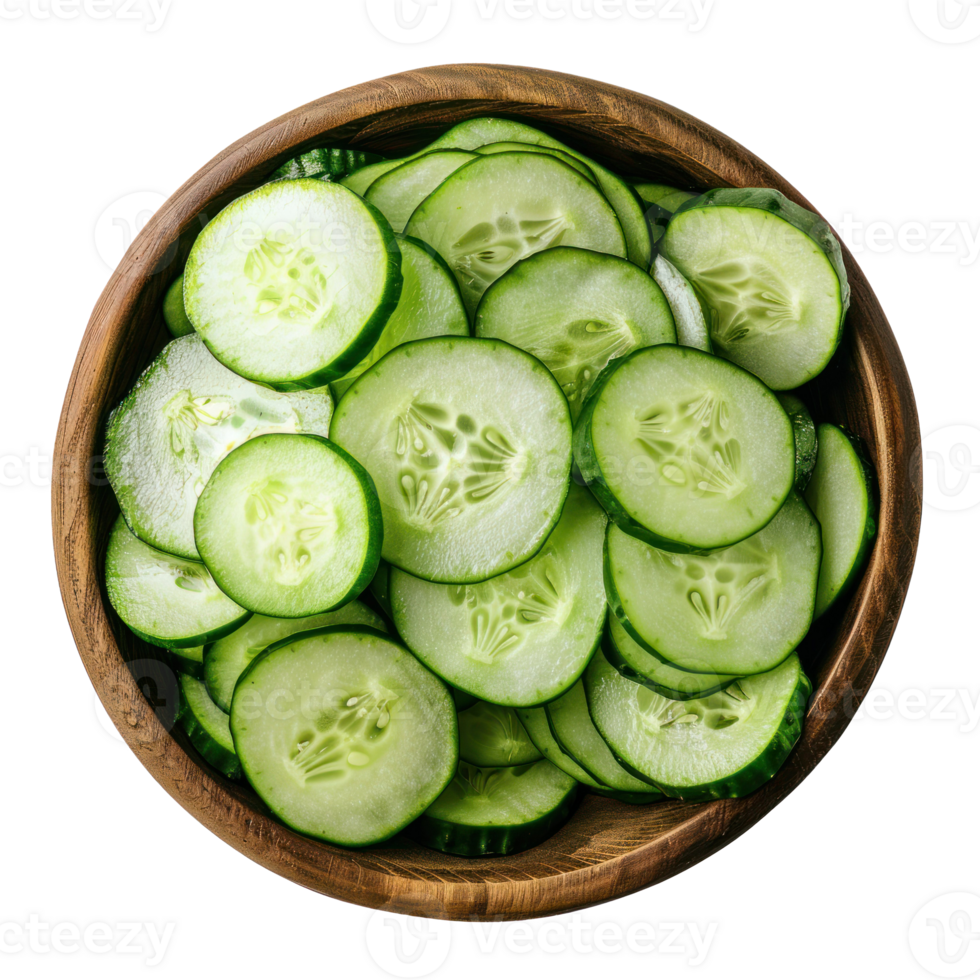 Slices of Cucumber in a bowl top view isolate on transparency background png