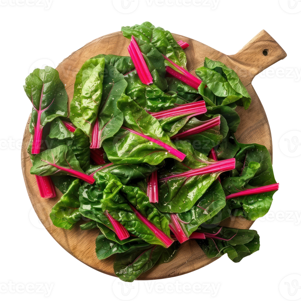 Sliced Chard on chopping board top view isolate on transparency background png